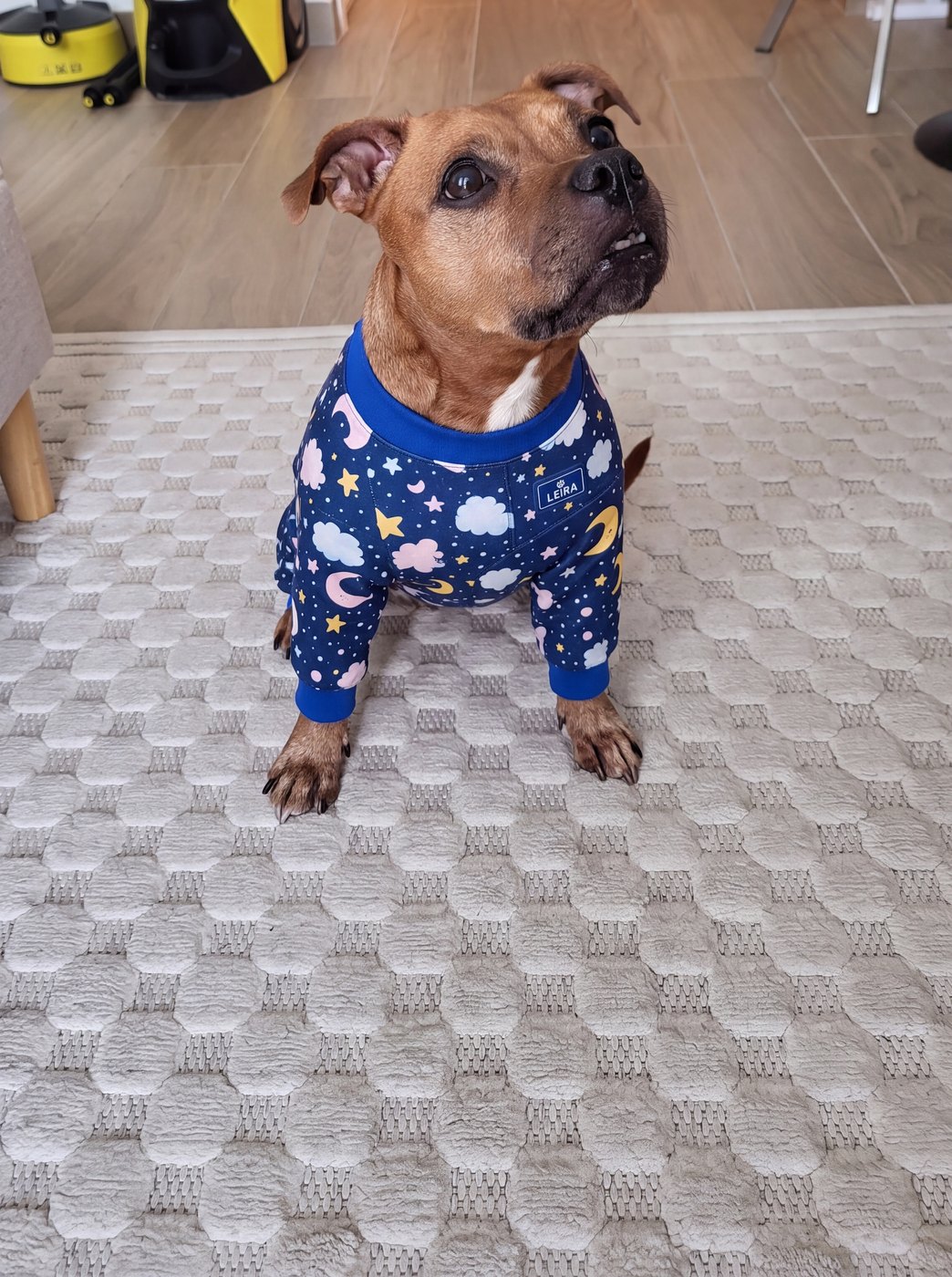 Mia wearing the pyjamas at home